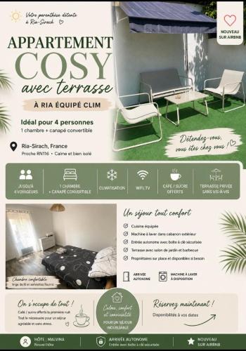 Ria-Sirach Apartment | appartement Cosy avec terrasse à Ria équipée Clim