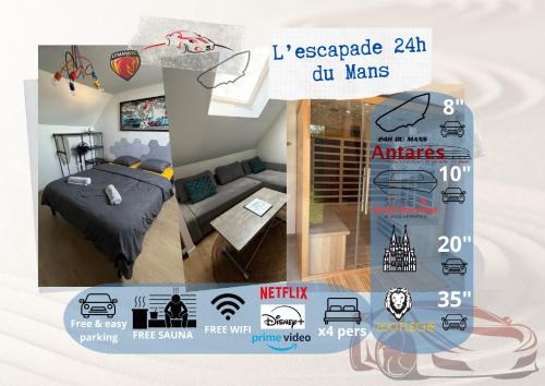 Monce-en-Belin Apartment | L'escapade 24h du Mans 4 pers Sauna