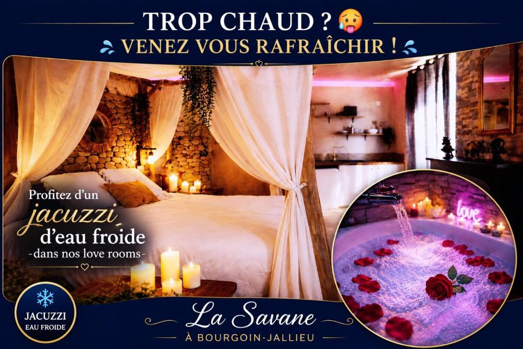 Bourgoin-Jallieu Apartment | La suite Safari jusqu'à 4 personnes, Spa XXL, day use, 5 min centre ville, cinéma, cascade et lit sous les arbres