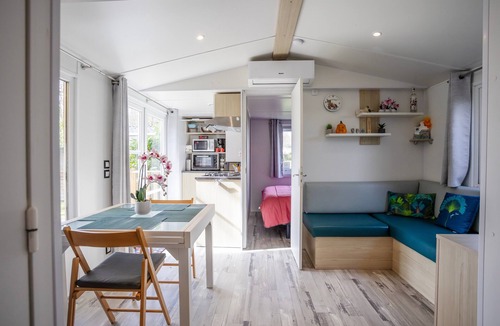 Carnac RV Rental | Mobile Home 'Au Petit Bonheur' with Shared Pool, Private Terrace and Private Garden