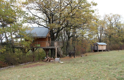 Saint-Paul-les-Monestier Cabin | Tree House-Private Bathroom-Mountain view-La Cabane des Cerfs