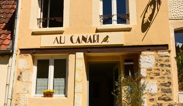 Au Canari, a former bar-tabac transformed into a charming gîte in the village of Colette.