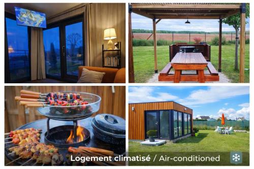 Chalet moderne avec grandes baies vitrées et espace plancha