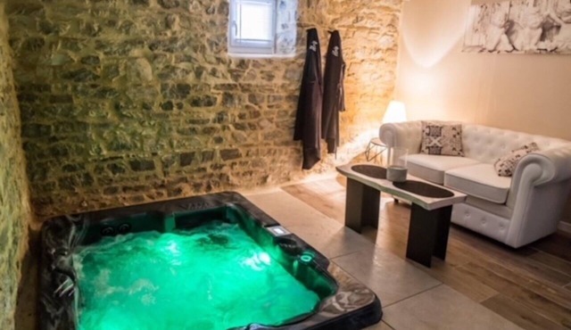for 2 people with a private in-ground spa and a shared heated pool